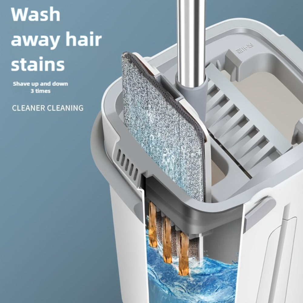 Flat Mop with Bucket Set, Hands-Free Wringing Floor Mop, 6 Replacement Microfiber Cloths, Wet & Dry Dual-Use, Durable Plastic Frame, for Hardwood Tile Laminate Bedroom Kitchen Livi - product image 5
