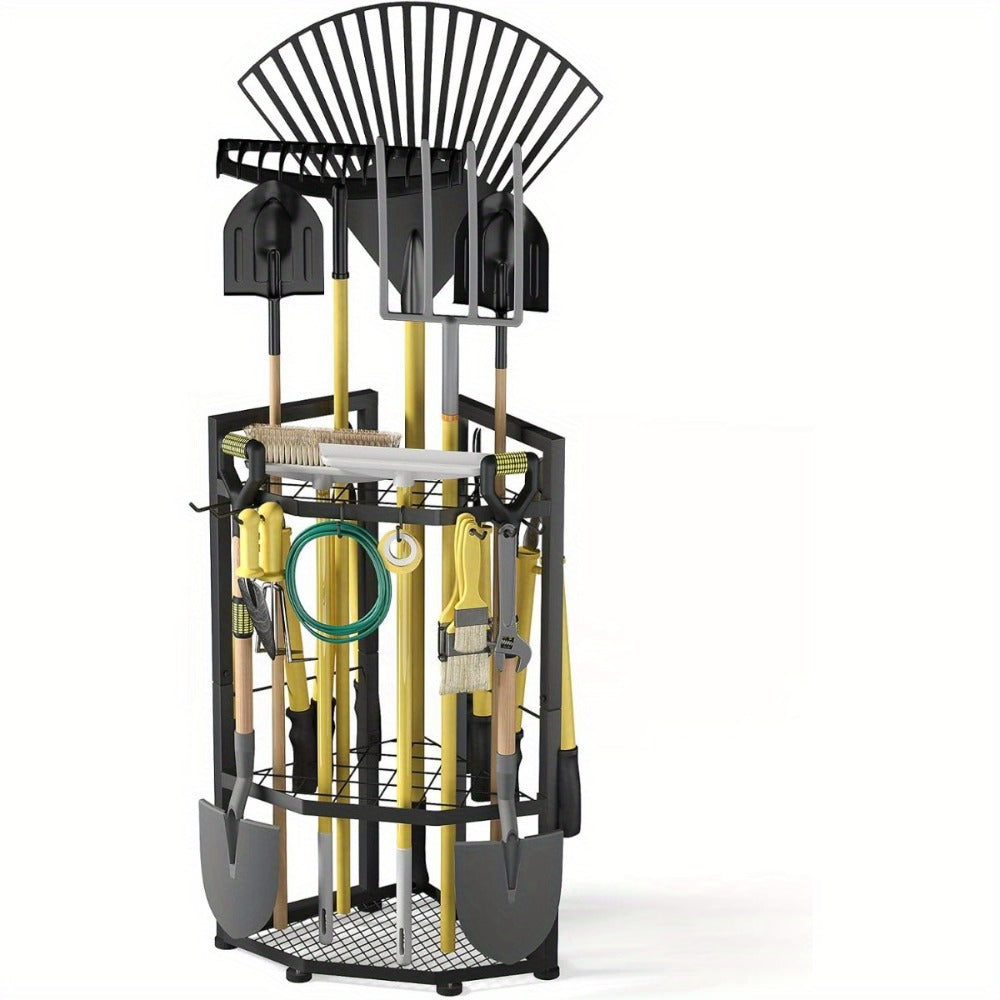 Wall Mount Tool Organizer Rack - Heavy Duty Metal Garden Tool Storage with Hooks for Shovels, Rakes & Long-Handled Tools | Garage, Shed & Backyard Corner Utility Storage - product image 5