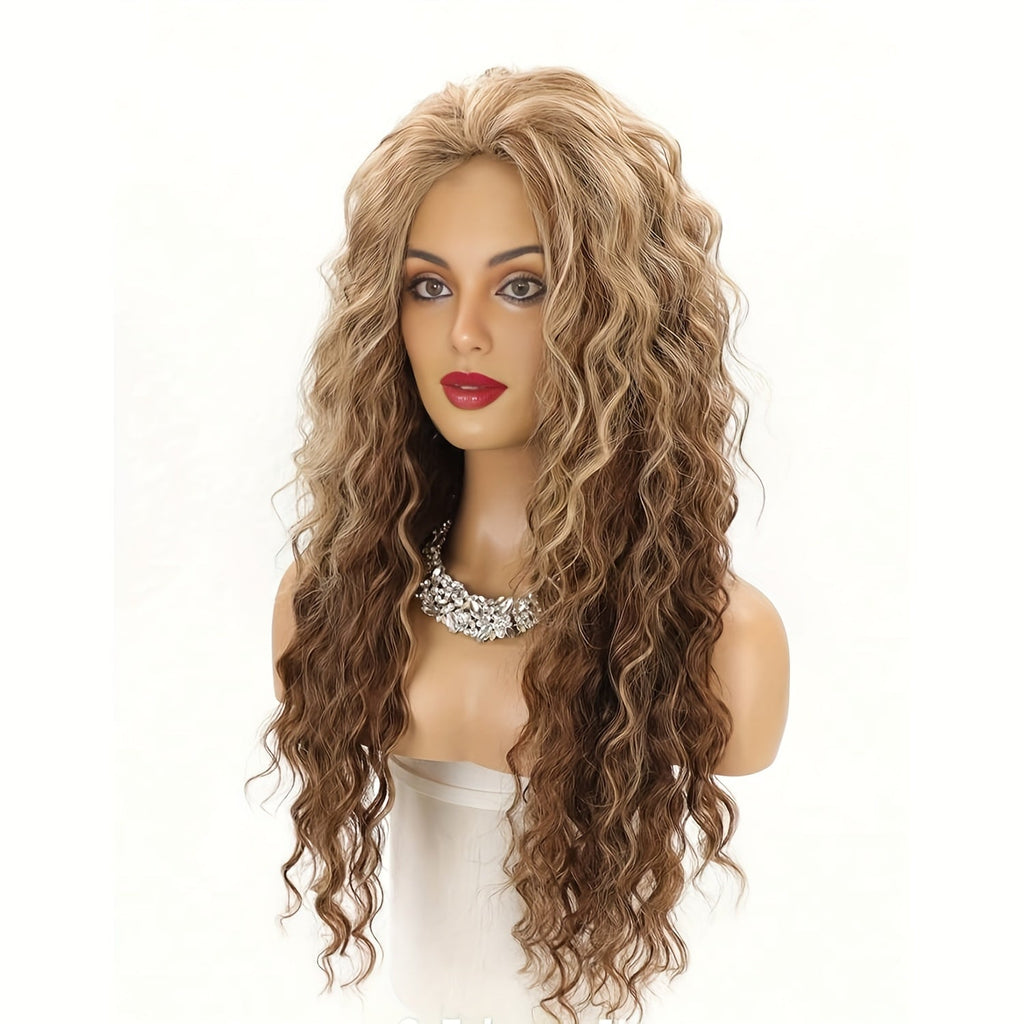 Ombre Dark Root Curly Wig Long Wavy 30 Inch Synthetic Middle Part Ash Blonde Brown Gradient Orange Voluminous Party Halloween Daily Wear Women - product image 11