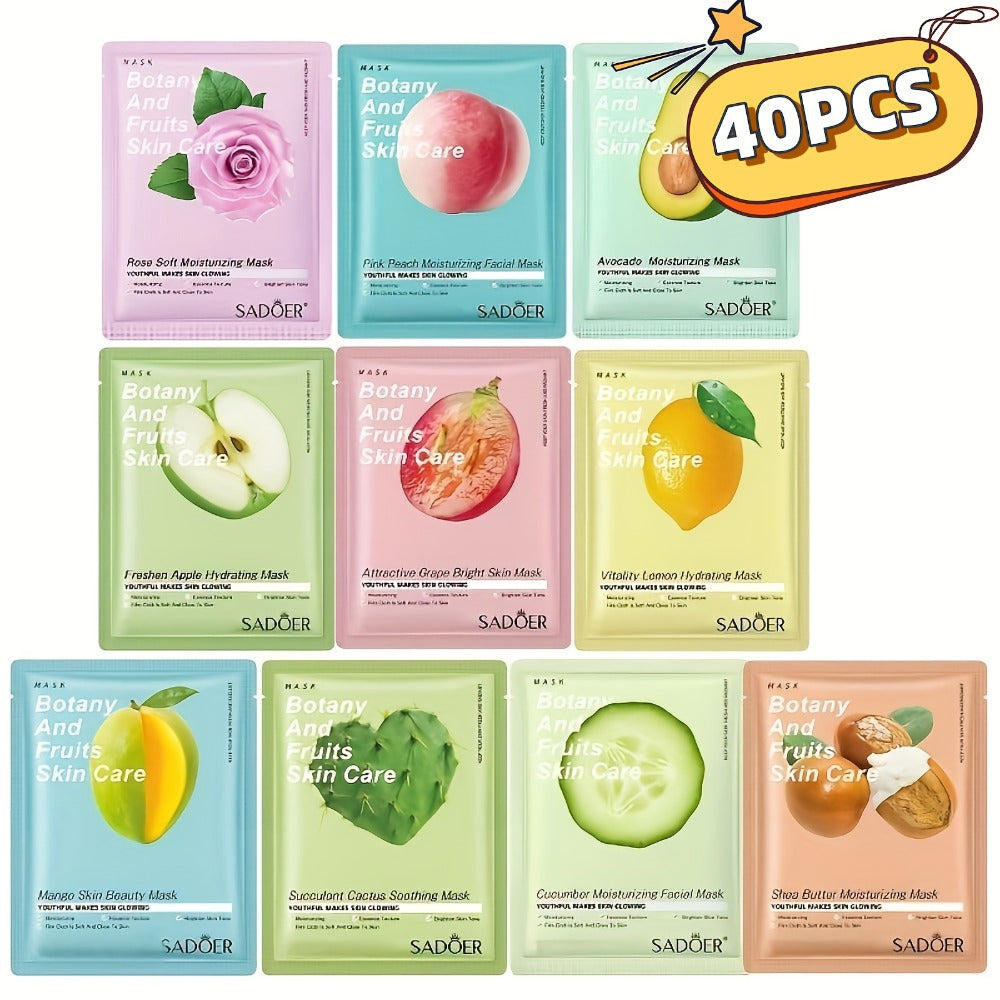 Rose & Fruit Essence Sheet Mask Set 40 Pack – Moisturizing Brightening Face Masks for Dry Dull Skin, Hydrating Skincare Gift for Women, All Skin Types - product image 2