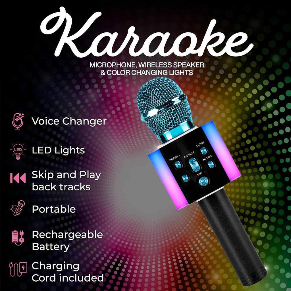 Wireless Karaoke Microphone Speaker with LED Lights and Fun Voice Changer - Portable Singing Mic, Perfect for Holiday Parties, Christmas Family Gatherings, New - product image