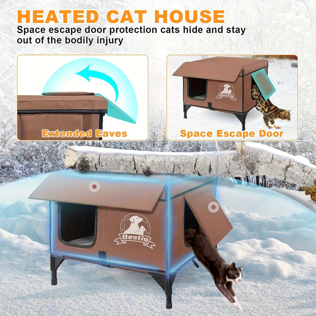 Heated Cat House 3-in-1 with Removable Warming Pad | Elevated Cat Bed for Indoor & Outdoor Cats | Chew-Resistant Cord | All-Season Cat Shelter & Condo | Double - product image 18