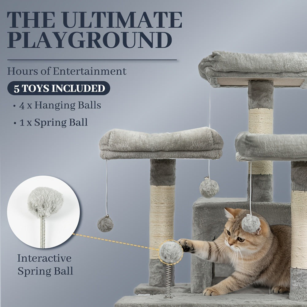 Large Multi-Level Cat Tree Tower – 68 – 81 Inch Tall Cat Condo with 2 Condos, 3 Plush Perches, Scratching Posts & Cat Hair Brush - product image 20