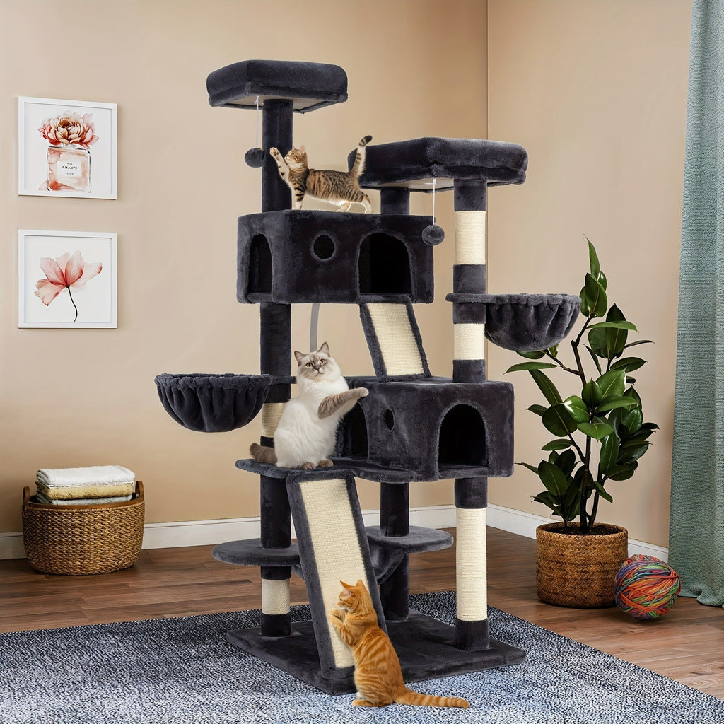 Cat Furniture with Sisal Scratching Posts, Plush Perches, Hammock, Basket & Corner Condo Cave, Hanging Toys & Climbing Ramp, Multiple Sizes & Colors | Cat Tree - product image 26