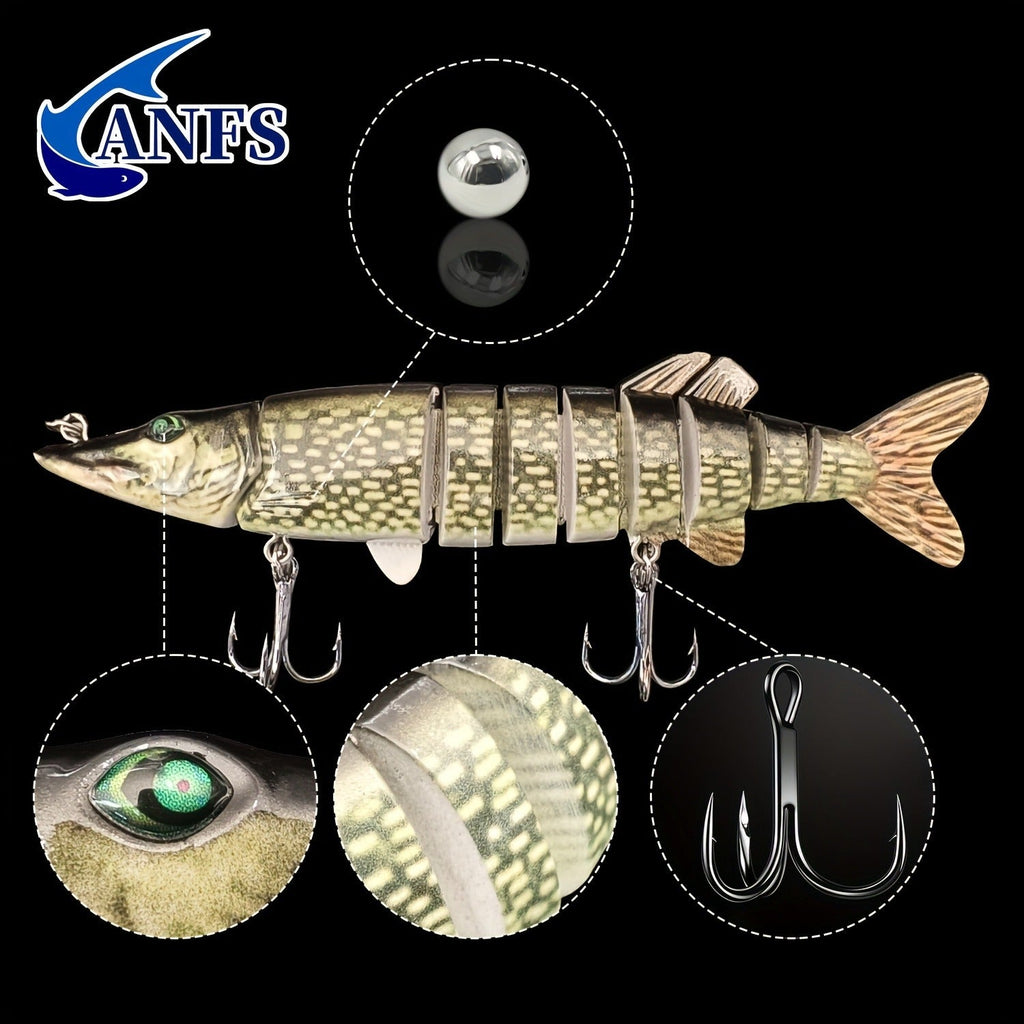 Slow Sinking Lifelike 3D Eyes ABS Body, Pearl Powder Coating, 8-Section Woven Fabric Jointed Lure Kit for Freshwater & Saltwater, 2 Models (FCP2P-392 / - product image 12