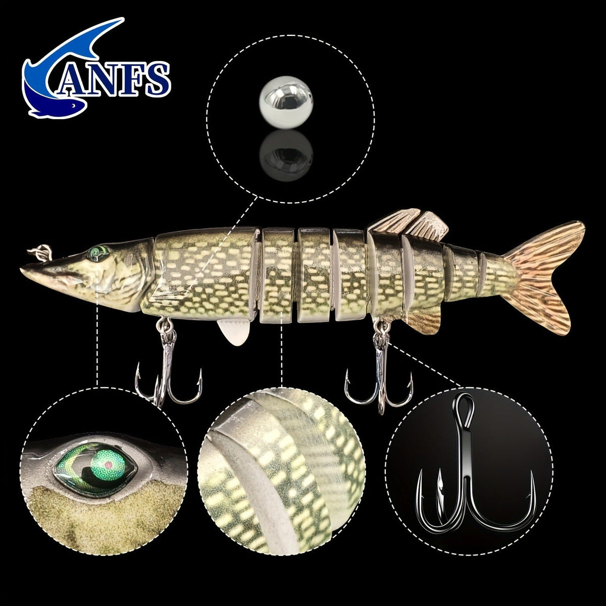 Slow Sinking Lifelike 3D Eyes ABS Body, Pearl Powder Coating, 8-Section Woven Fabric Jointed Lure Kit for Freshwater & Saltwater, 2 Models (FCP2P-392 / - product image 12