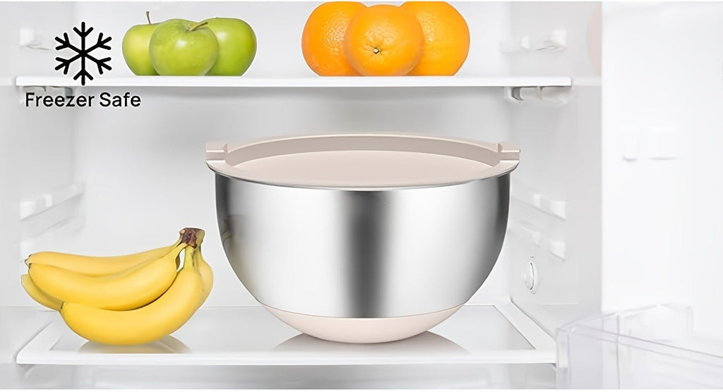 Stainless Steel Mixing Bowls Set with Airtight Lids 7 Piece | Dishwasher Safe Kitchen Bowls for Cooking Baking Camping Travel | Stackable Nesting Bowls with Measuring Spoons Whisk Spatula Tongs Basting Brush