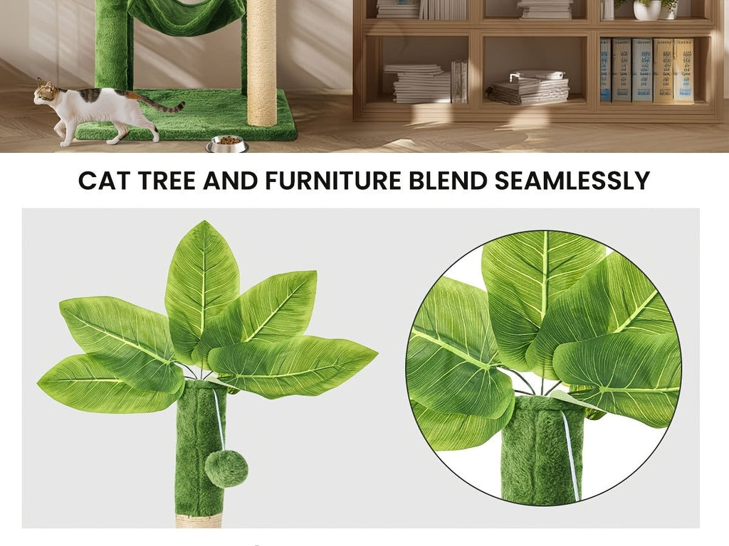 Cat Furniture for Living Room – Cat Tree 55" Large Multi-Level Cat Tower for Indoor Cats with Green Leaves, Hammock, Sisal Scratching Posts & Hanging Ball Toy - product image 4