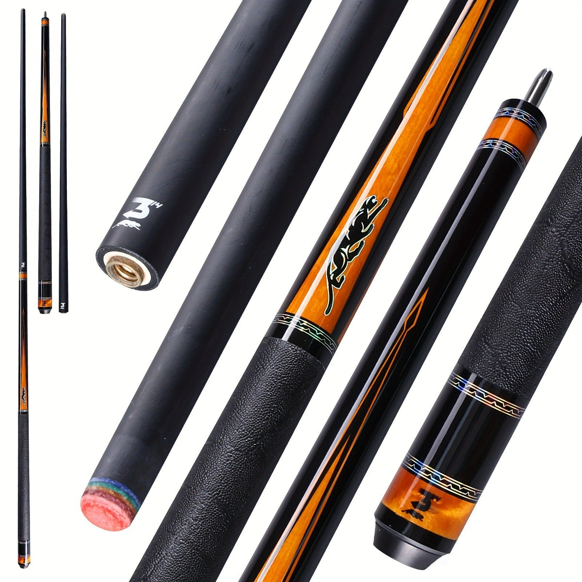 Carbon Fiber Pool Cue Stick 58 Inch – Low Deflection Billiard Cue with 12.5mm Tip, 3/8x8 Pin Joint, Leather Grip & Vacuum Quick Connector, Professional Billiards Stick for Accurate Ball Control