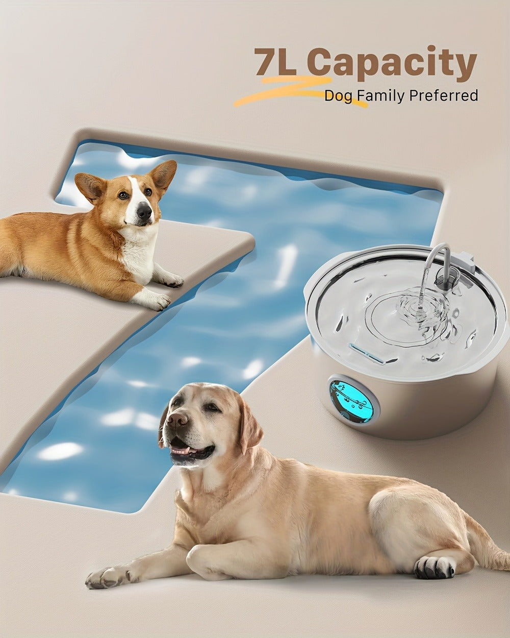 Stainless Steel Pet Water Fountain 1.85 Gal | Smart 304 SS Large Capacity Cat Dog Automatic Water Dispenser, Silent Pump, Filter Chip, Water Level Window - product image 13
