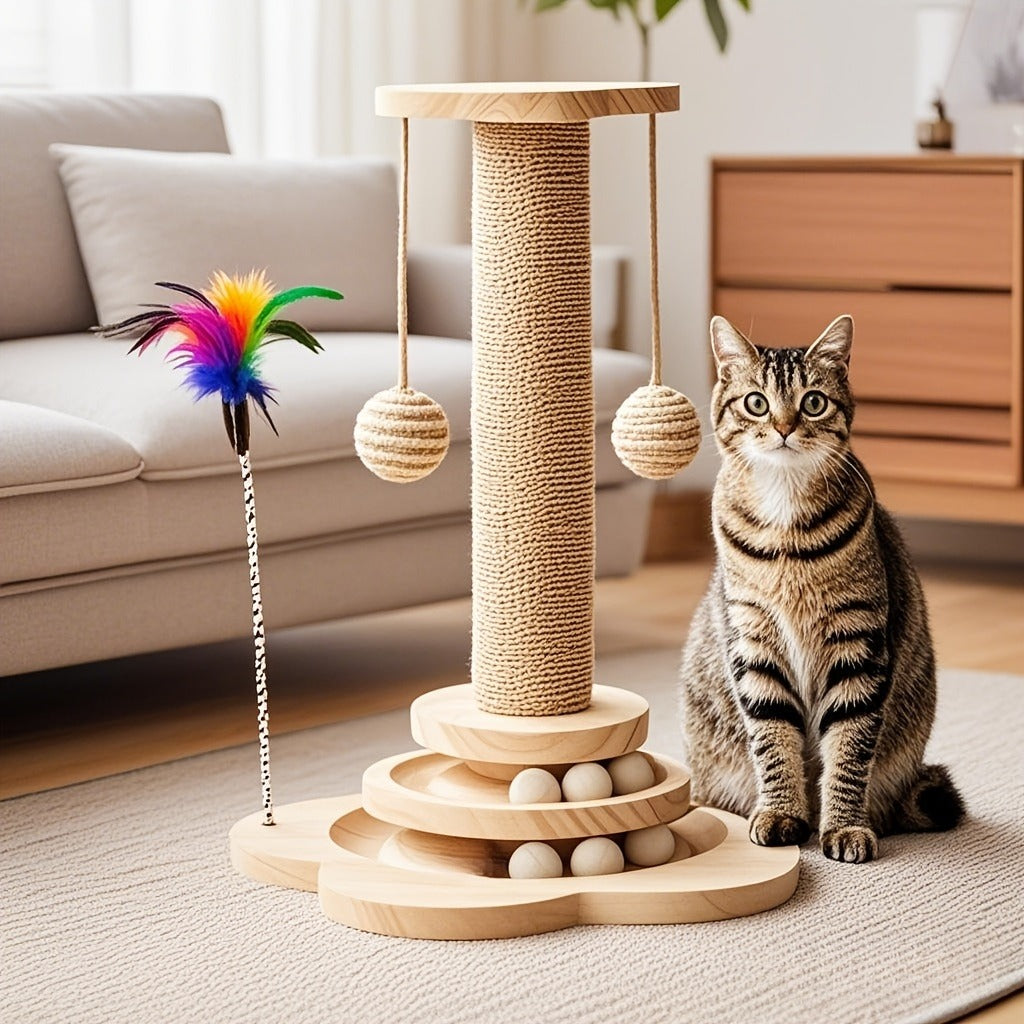Cat Scratching Post Sisal Vertical Scratcher | Solid Wood Base, Wear-Resistant Rope, Multiple Styles: Standard, Mushroom & Dolphin Shapes, Sizes S/M/L, Cat - product image 5