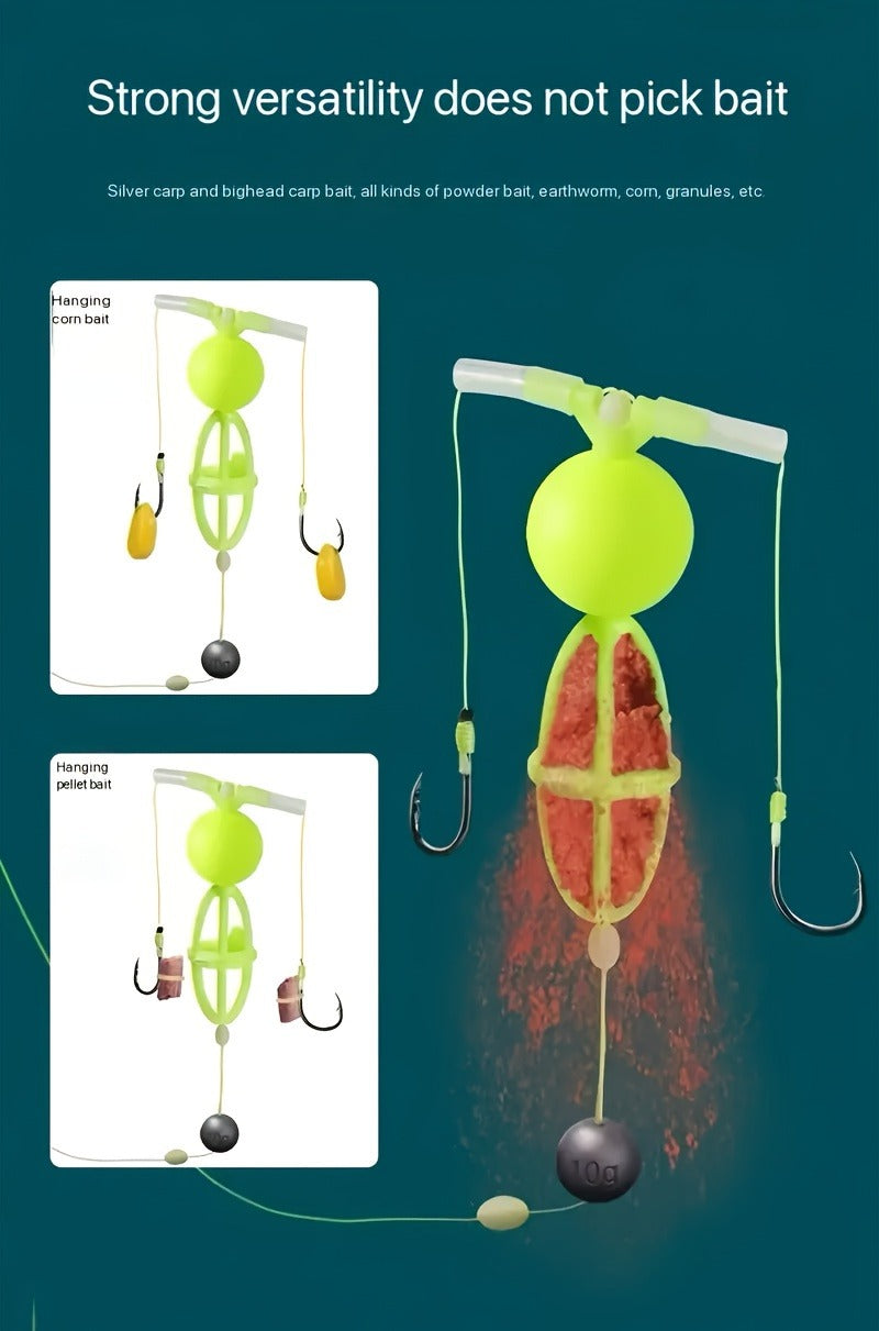 Fishing Hook Cage Set 3pcs Anti-Snag Double Hook Rig with Non-Twist Explosive & Flip Hooks | Carbon Steel Green Lure Fishing Bottom Hanging Prevention, Size - product image 9
