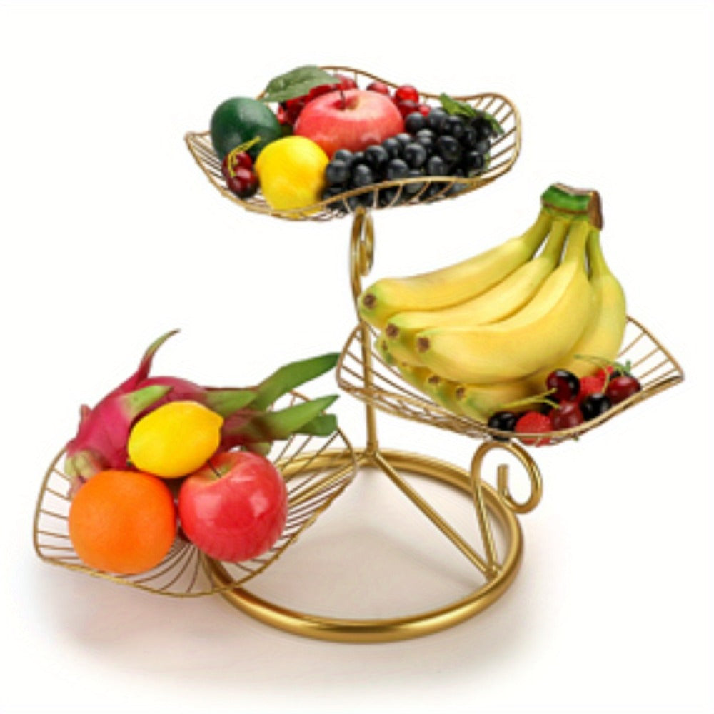 Fruit Basket Stand 3-Tier Decorative Iron Metal Wire Fruit Bowl with Lotus Leaf Design, Countertop Holder for Fruits Vegetables Bread Snacks, Modern Home Kitchen Table Centerpiece  - product image 14