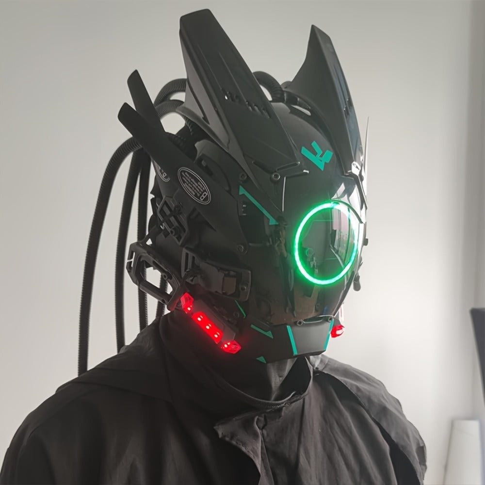 Futuristic Sci-Fi Mechanical Face Mask for Halloween, Cosplay, Music Festival & Rave Party, Blue Green Pink, Free Helmet Included, Adult Gift – LED Cyberpunk - product image 26