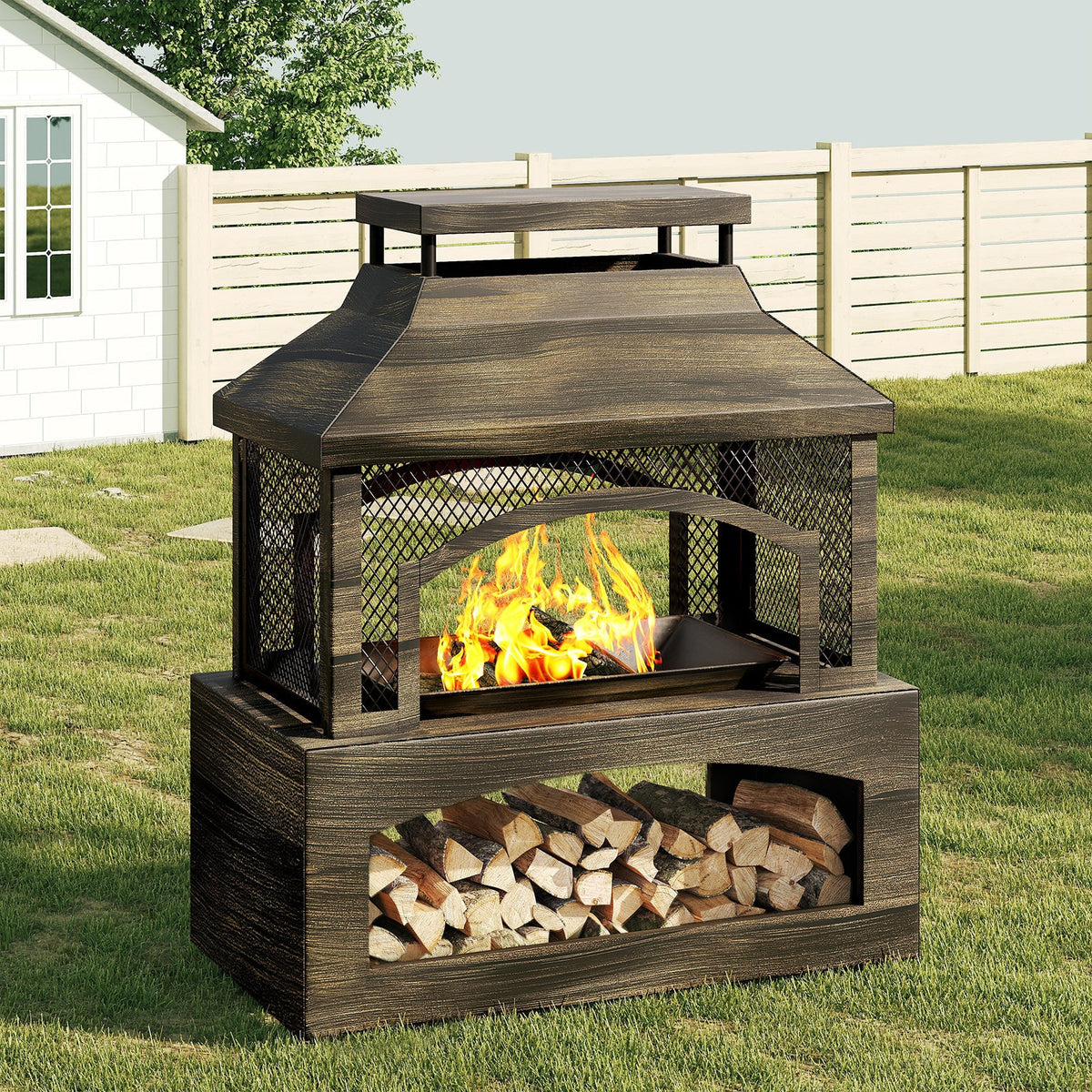 Outdoor Fireplace | Wood Burning Metal Patio Garden Deck Backyard - product image