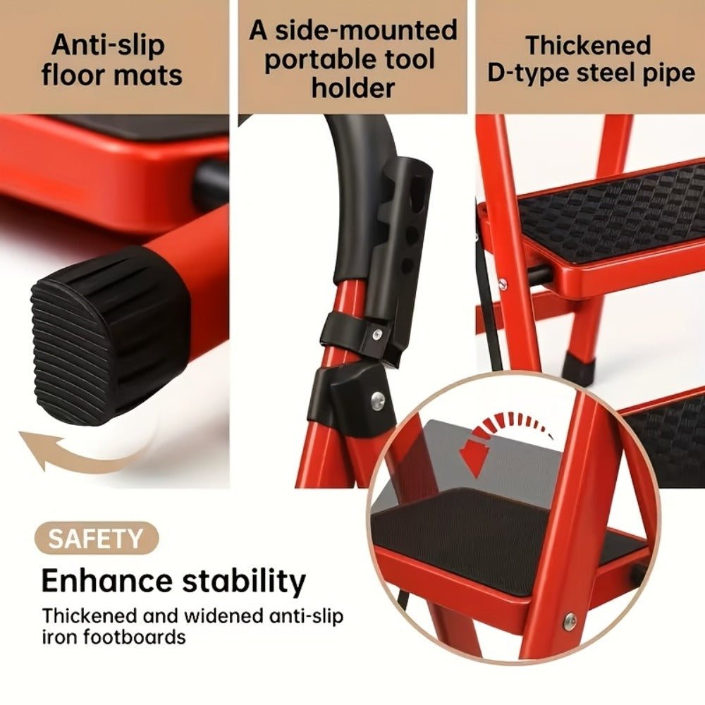 Folding Step Stool 5 Step 500 LBS Anti-Slip – No Assembly, One-Hand Fold, Soft Grip Handle, Wide Pedals, Auto Safety Lock, Portable Lightweight Ladder for Home, Kitchen, Bedroom &  - product image 6