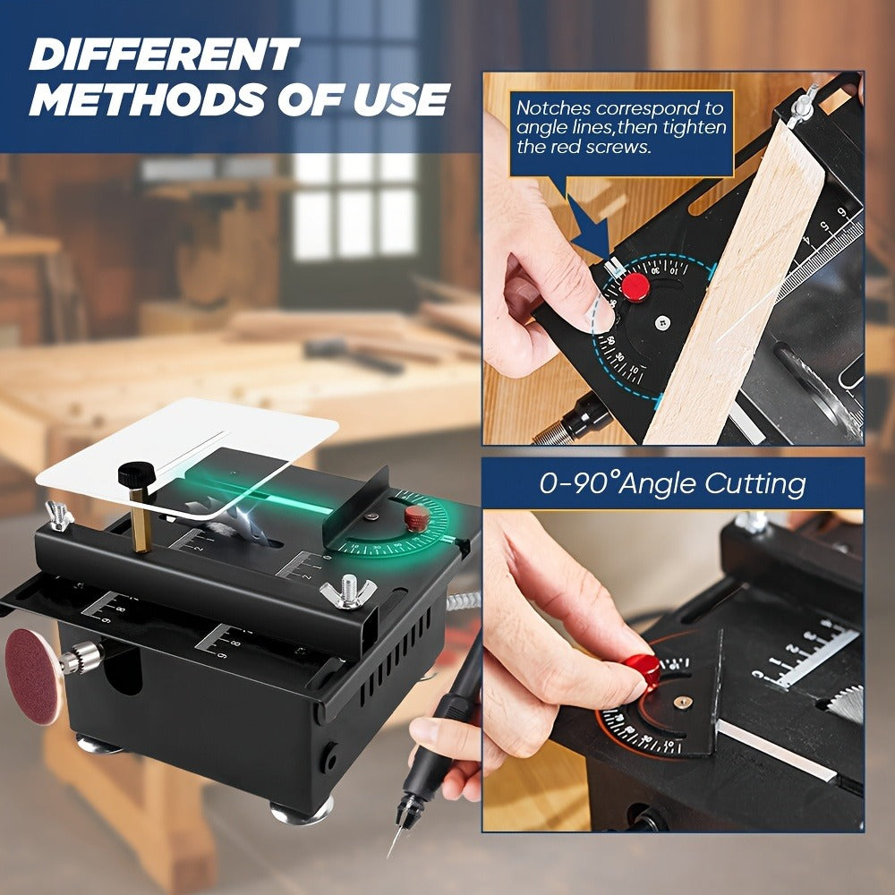 Mini Table Saw Multifunctional Desktop Cutting Machine – 100W Motor, 7-Speed Adjustable, 0–90° Angle Cut, 4 Saw Blades Included, Portable DIY Table Saw for Wood, Metal, Plastic, PC - product image 14