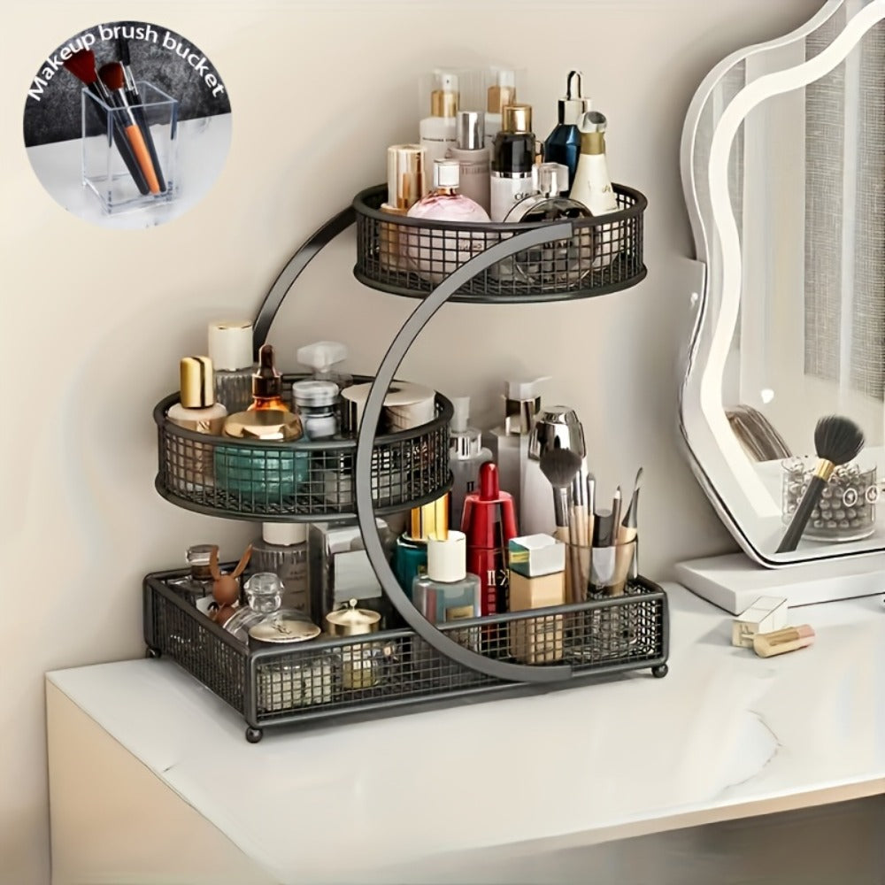 3-Tier Mesh Metal Bathroom Countertop Organizer - No-Installation Makeup Storage Rack, Tiered Vanity Shelf for Lipstick, Brushes & Skincare Bottles, Bronze Finish Space-Saving Cosm - product image 2