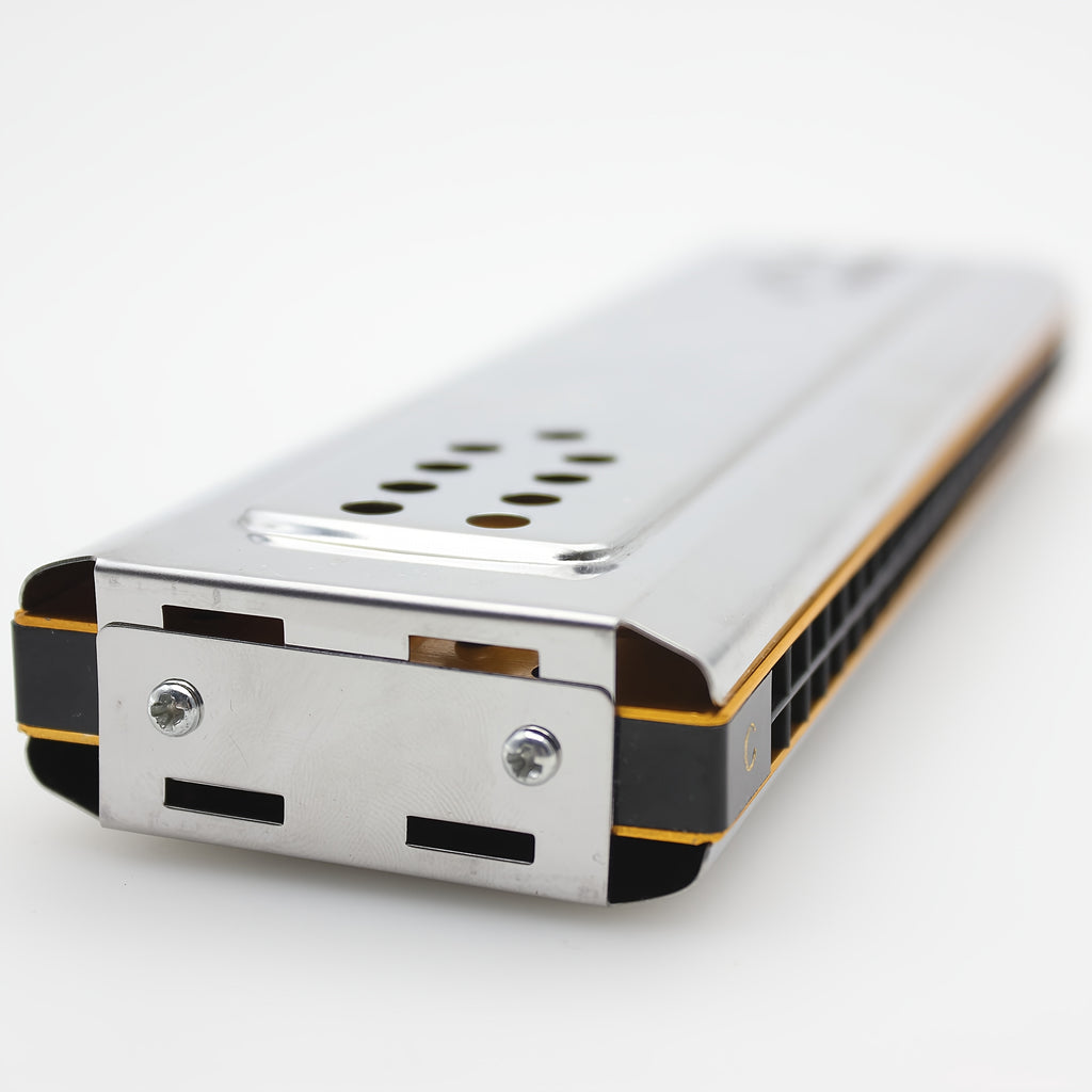 Swan 24-Hole C&G Tuned Diatonic Harmonica, Double-sided Metal with Polished Finish, Includes Cleaning Cloth and Box (Cleaning Cloth Color May Vary) - Swan Harmonica for Beginners and Professionals