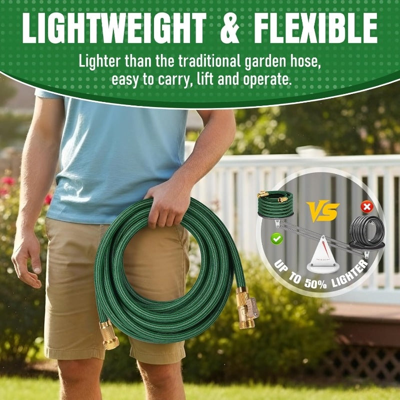 Heavy-Duty Rubber Garden Hose with 9-Function Nozzle | Non-Expandable, Kink-Resistant – 25/50/75/100FT - product image