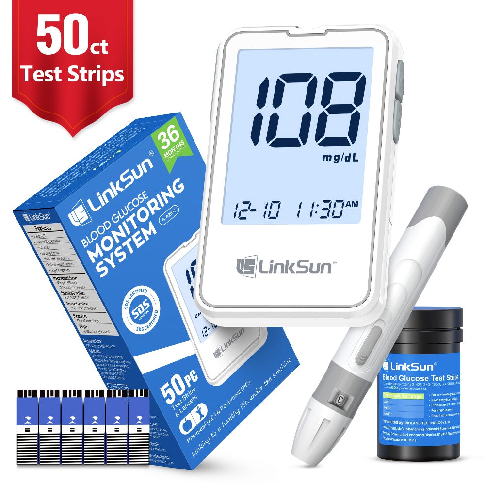 Blood Glucose Monitor Kit with 100 Test Strips & Lancets | Linksun Diabetes Testing Set | Large Display 448 Memory No Coding Glucometer - product image 8