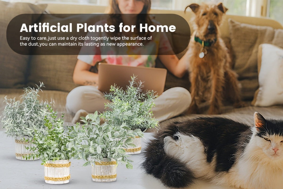Fake Plants Artificial Plants Indoor 4-Pack Small Potted Greenery in Paper Pulp Pots | Faux Plants for Shelf Desk Home Office Farmhouse Bathroom Decor | Low-Maintenance Artificial  - product image 11