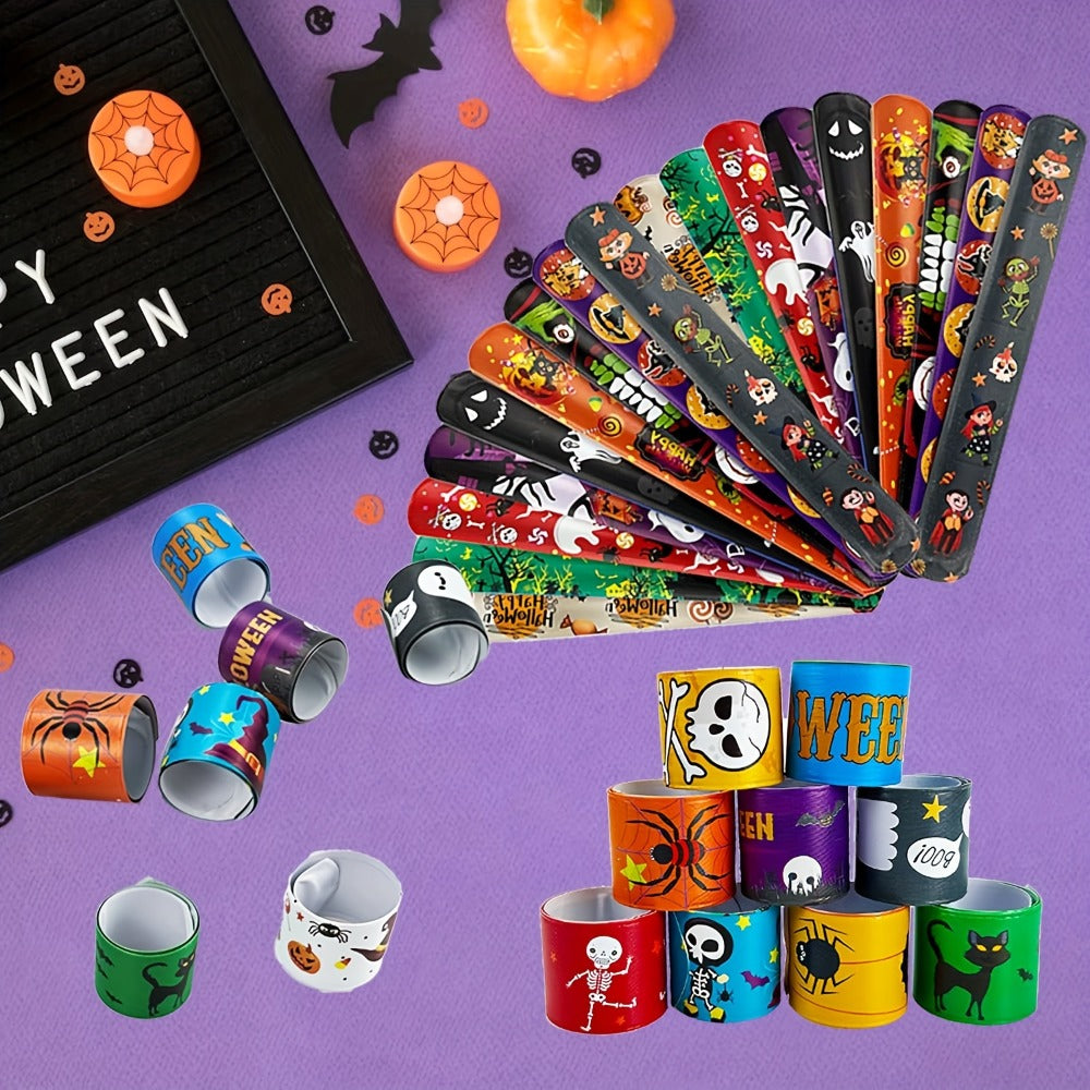 54/100PCS Halloween Party Favors for Boys & Girls, Spooky Treat Bag Stuffers, Classroom Goodie Gifts, Halloween Toy Accessories | Halloween Slap Bracelets Bulk for Kids