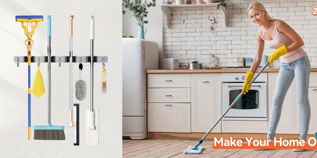 Wall Mounted Broom & Mop Holder – 304 Stainless Steel Broom Organizer with 4 Racks & 5 Hooks – Rustproof Non-Slip Wall Broom Hanger for Kitchen, Garage, Bathroom, Laundry & Closet  - product image 10