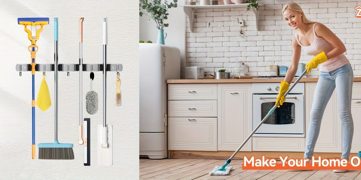 Wall Mounted Broom & Mop Holder – 304 Stainless Steel Broom Organizer with 4 Racks & 5 Hooks – Rustproof Non-Slip Wall Broom Hanger for Kitchen, Garage, Bathroom, Laundry & Closet  - product image 10