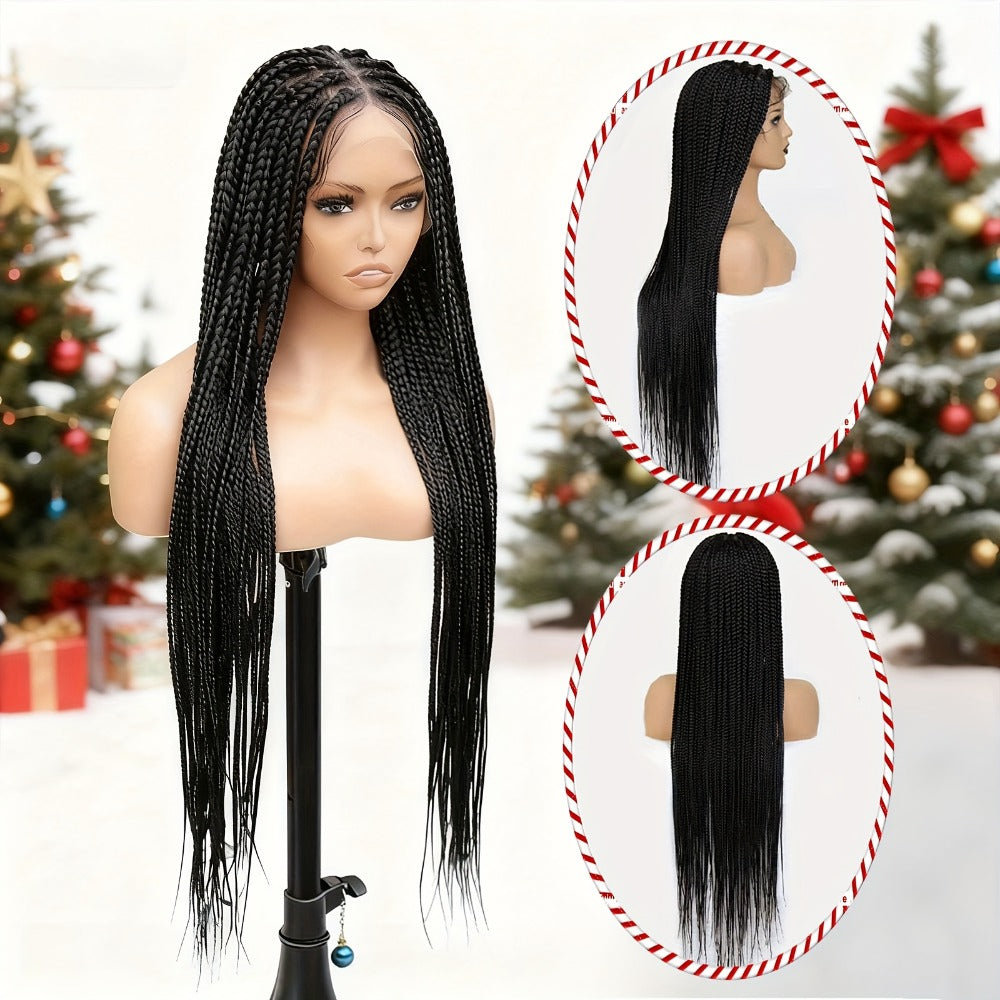 Curly Braid Full Lace Wig 40 Inch Handmade Lace Frontal Natural Black Extra Long Cascading Braids Protective Style for Women | Special Events Weddings Parties - product image 2