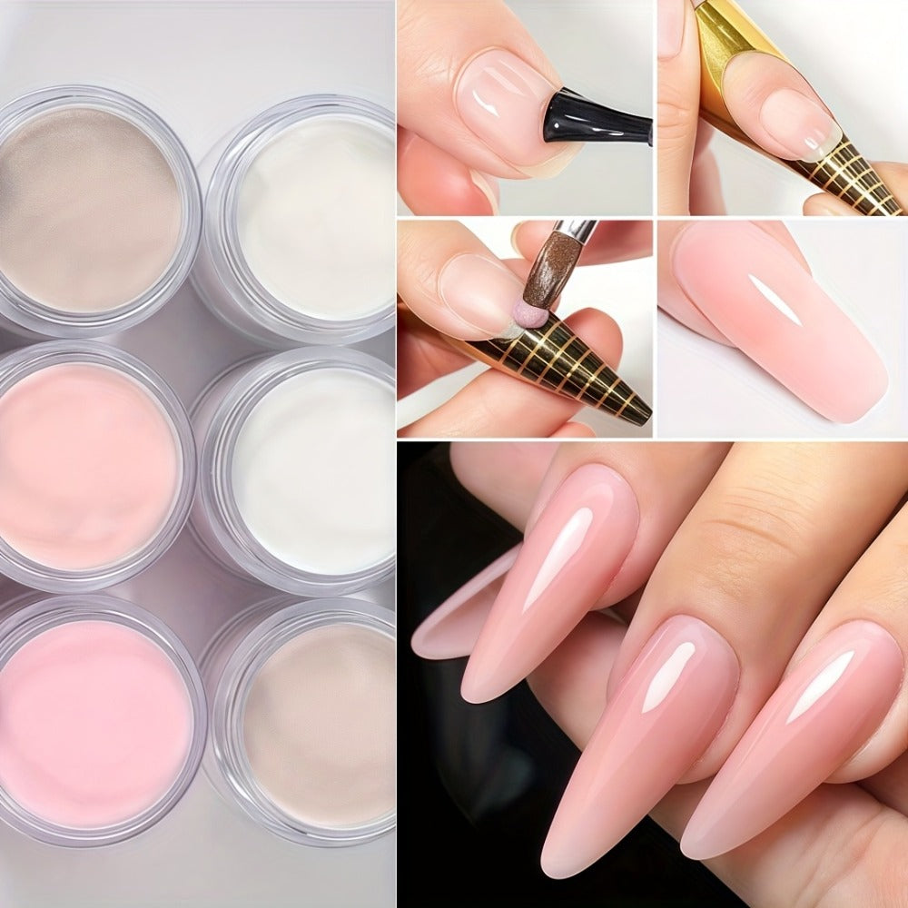 Acrylic Nail Powder Set 6 Colors - Nude Pink White Polymer Powder for 3D Nail Sculptures French Extensions Carving Crystal Professional Nail Art Kit - product image 9
