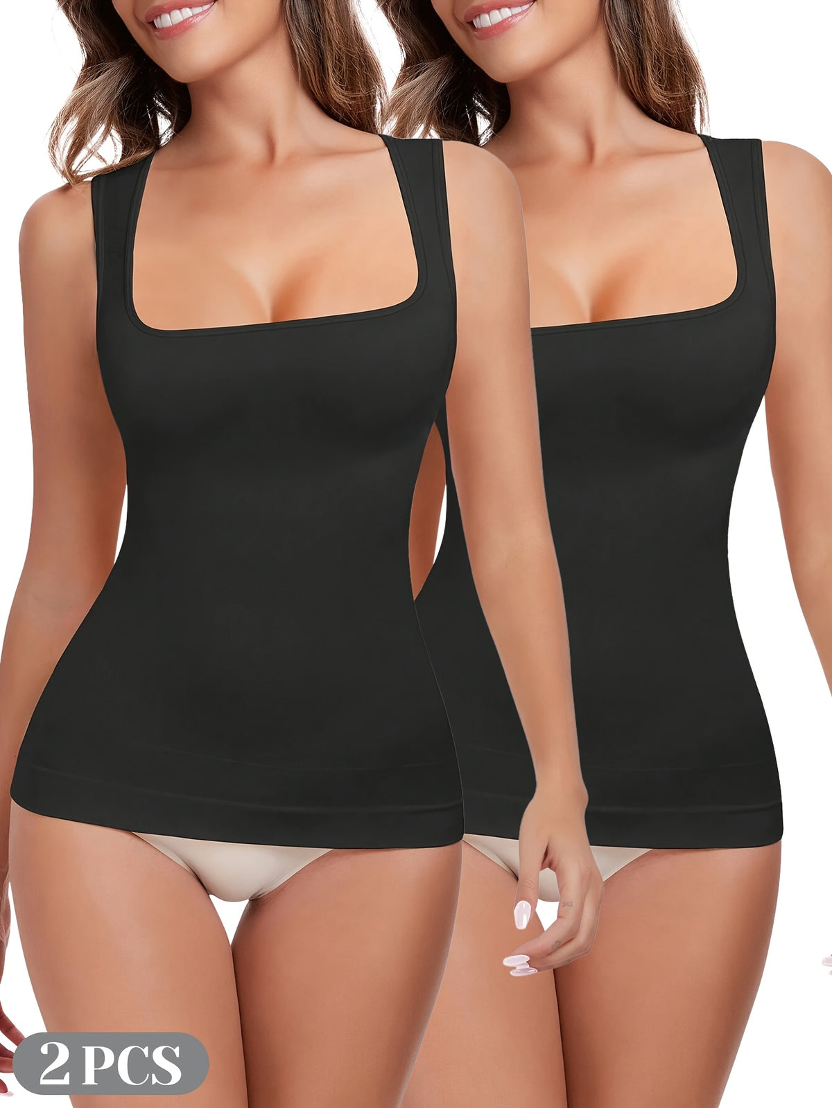 2pcs Tummy Control Shapewear Compression Tank Tops For Women Seamless Square Neck Body Shaper Camisole, Durable, Comfortable and Breathable, It Is Suitable For - product image 8
