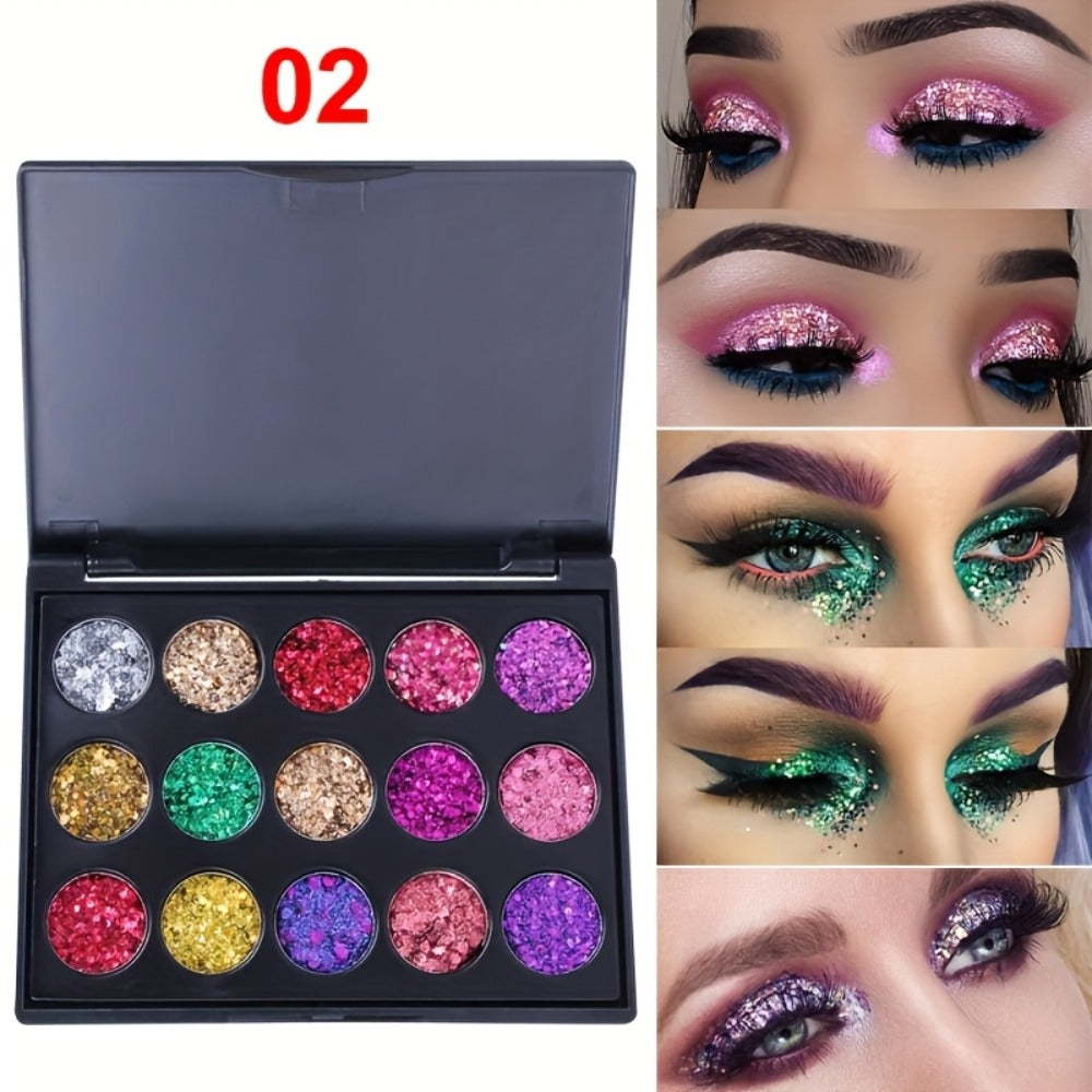 Glitter Eyeshadow Palette 2-Pack 15 Colors Each — Shimmer Metallic Sequin Foil Squalane-Infused High Pigment Eye Shadow Set for Stage Festival Party All Skin Tones Women - product image 2