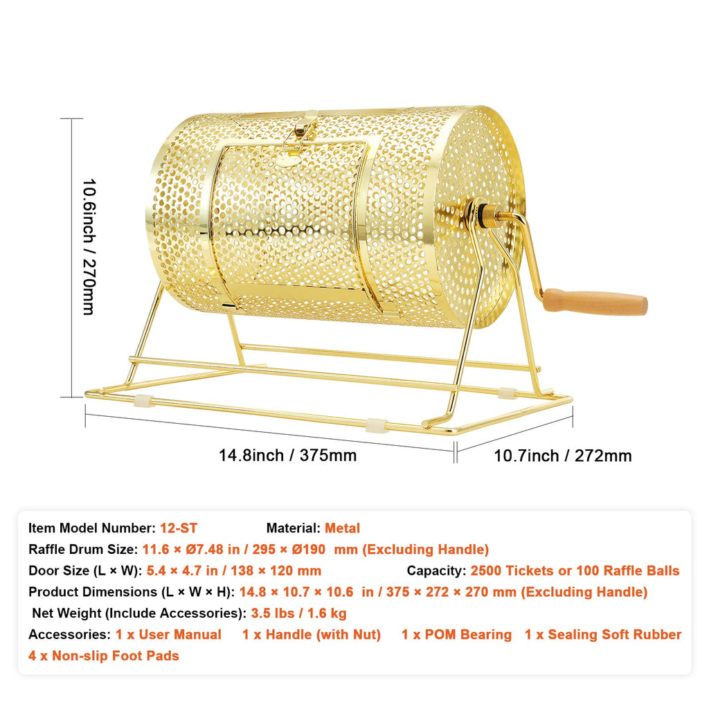 Brass Plated Metal Lottery Ticket Drum with Wooden Handle, Holds 2500 Tickets or 100 Ping Pong Balls, for Bingo Ballot Party Events Fundraisers Trade Shows - product image 6