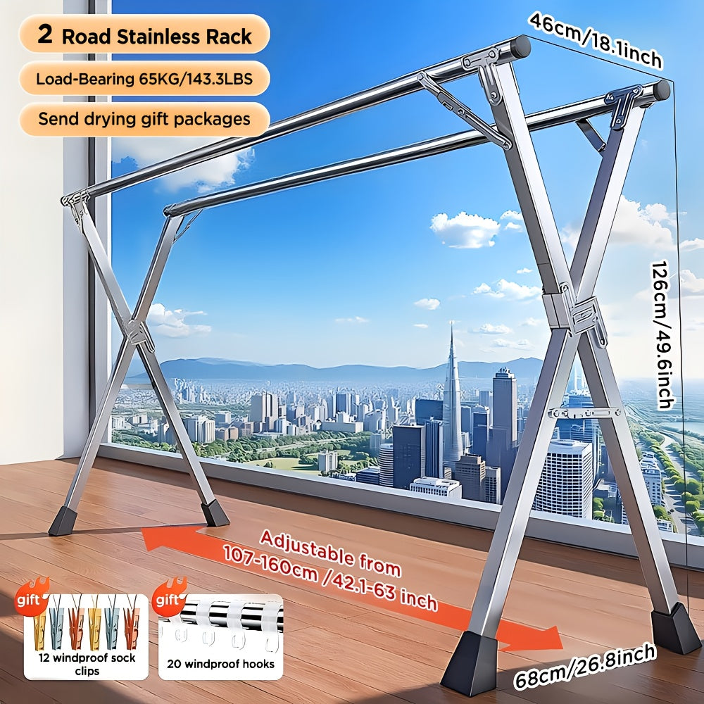 Clothes Drying Rack 63" and 78.7" Two Types, Retractable Length and Folding Outdoor Indoor Use Durable Metal Drying Rack, Drying Rack Clothing Collapsible - product image 3