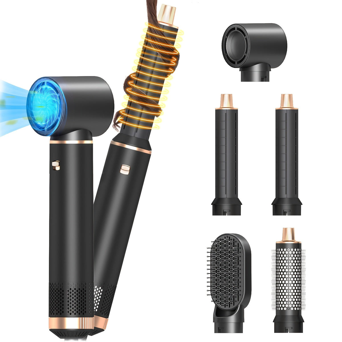 5-in-1 Hot Air Brush Negative Ion Hair Styler Blow Dryer Curler Straightener Volumizer Frizz Control Smooth Finish Multi-Function Styling Brush All Hair Types Women Black Grey Pink - product image 15