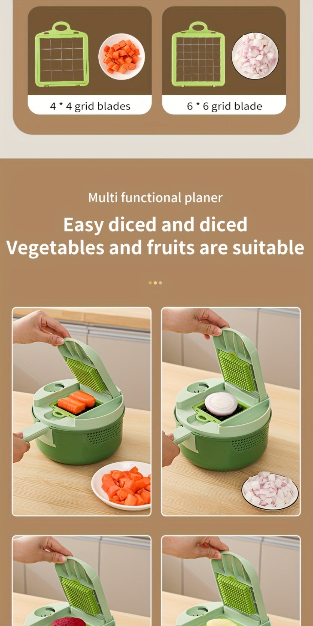 Vegetable Chopper 16-in-1 Manual Food Chopper Slicer Dicer Grater with Container – Professional Onion Potato Carrot Cutter Kitchen Tool - product image 16
