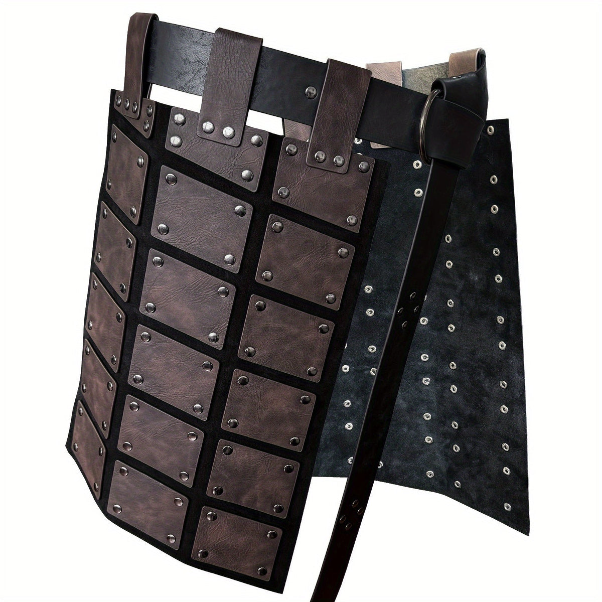 Embossed PU Faux Leather Waist Armor, Nordic Medieval Warrior Costume for Halloween LARP Cosplay Renaissance Fair, Dark Brown & Black – Viking Skirt Armor with - product image 10