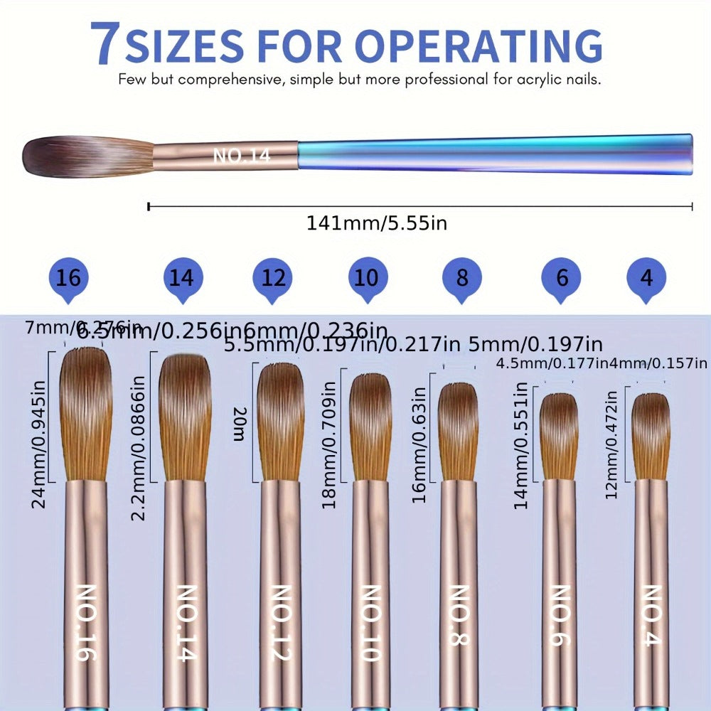Nail Art Brush Set 7Pcs Aurora Blue Handle – Professional Acrylic Gel UV Nail Painting Brushes for Sculpting Dotting Liner Drawing & Extension Building, Formaldehyde-Free Bristles  - product image 4