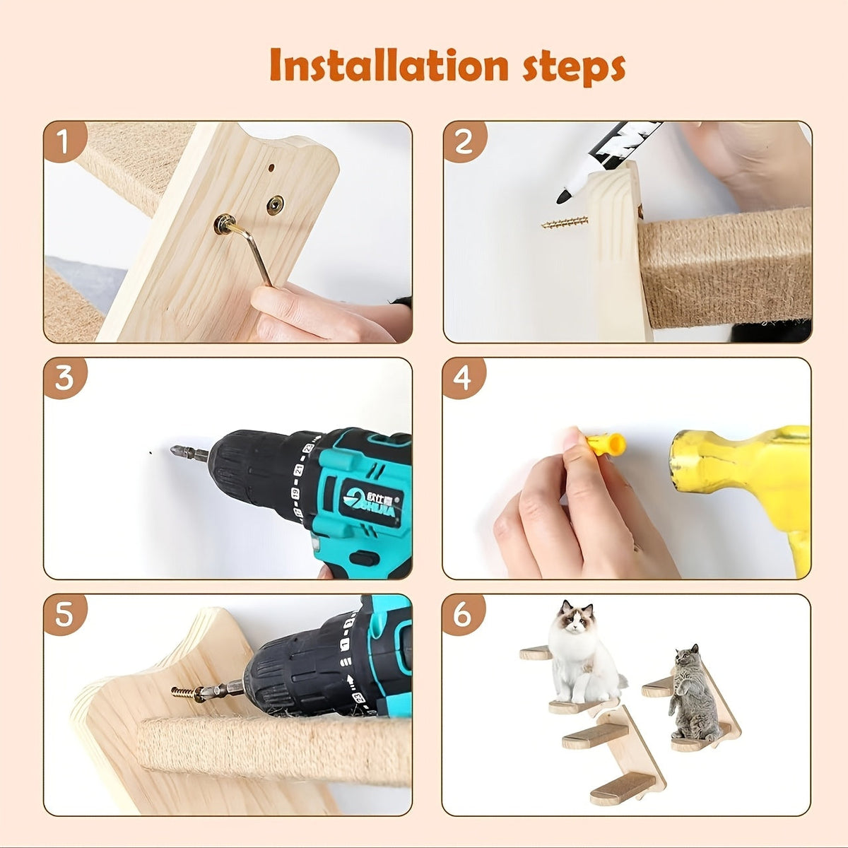 Wall-Mounted Cat Climbing Frame Solid Wood Cat Stairs Ladder Perch Jumping Platform All Season Indoor Cat Wall Furniture Adorable Cat Steps for Daily Pet Care - product image 5