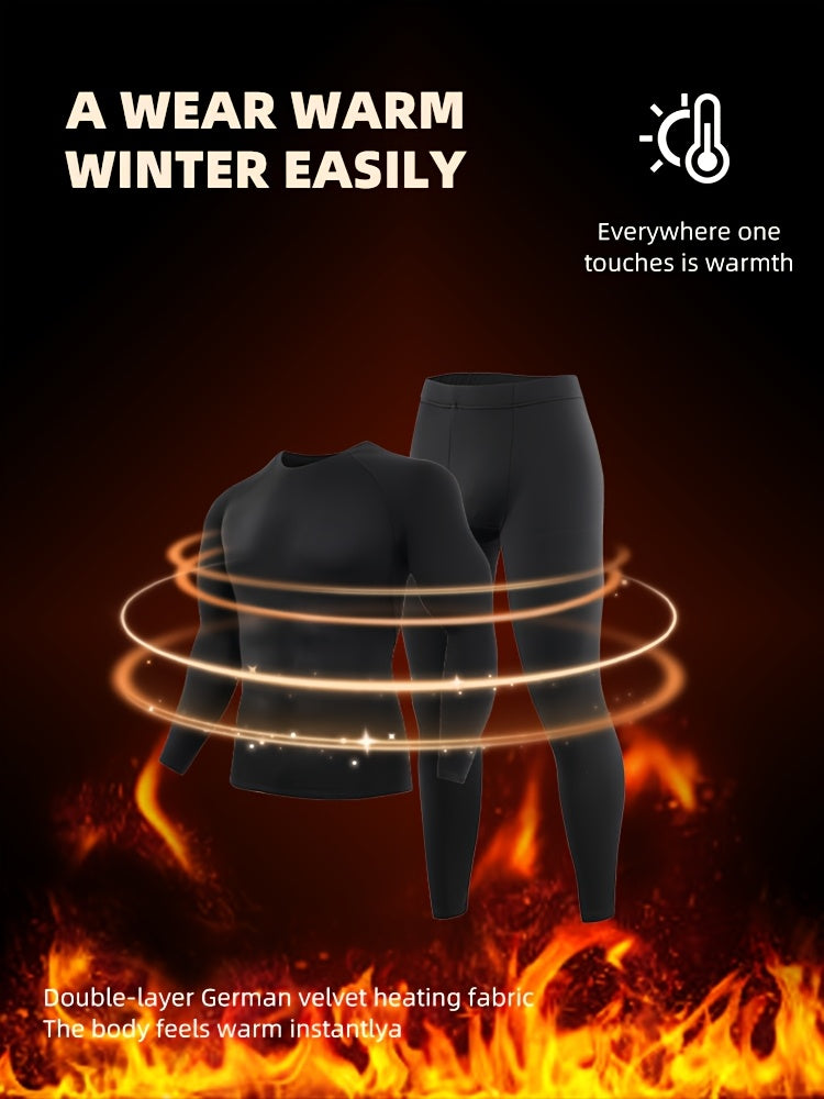 Christmas 4pcs Men's Thermal Underwear Set Fitness, Sports & Casual Outfit, Men's Lined Long Sleeve Base Layer Winter Fitness Top, Quick Dry Running Trousers - product image 5