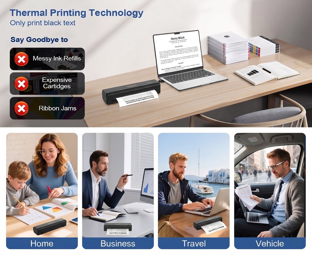 A4 Portable Inkless Thermal Printer With Paper Tray, Wireless Wireless Mobile Printer, Supports 8.5x11 Inch American Letter Paper/A4 Thermal Paper, Compatible - product image 12