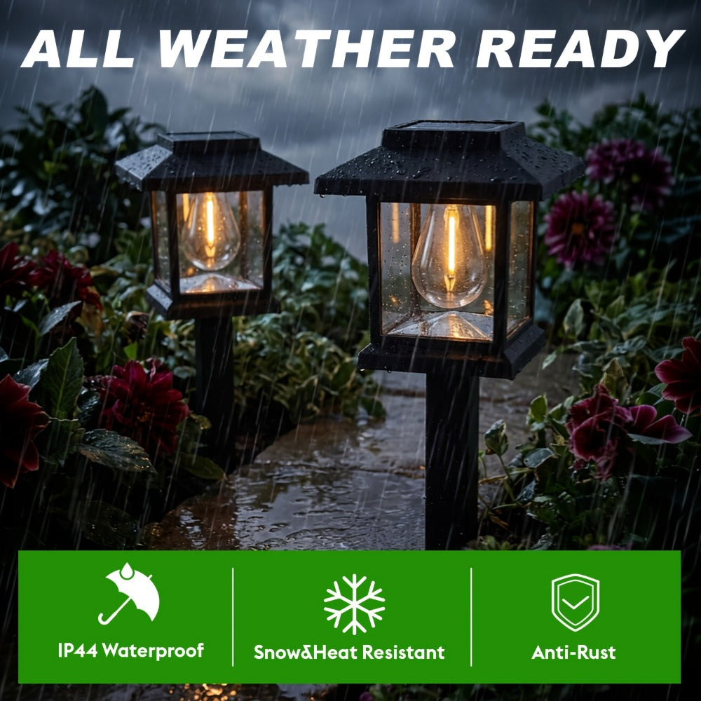 Solar Pathway Lights Outdoor Edison Style LED – Up to 12 Hours Auto On/Off IP44 Waterproof | Warm White Solar Garden Lights for Yard, Driveway & Walkway | Black & Brown Upgraded St - product image 2