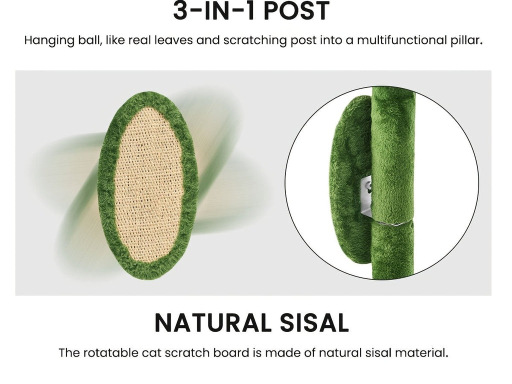 Cat Furniture for Living Room – Cat Tree 55" Large Multi-Level Cat Tower for Indoor Cats with Green Leaves, Hammock, Sisal Scratching Posts & Hanging Ball Toy - product image 5