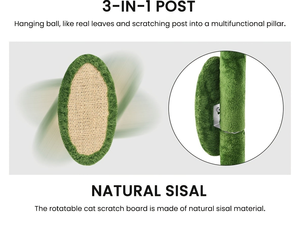 Cat Furniture for Living Room – Cat Tree 55" Large Multi-Level Cat Tower for Indoor Cats with Green Leaves, Hammock, Sisal Scratching Posts & Hanging Ball Toy - product image 5