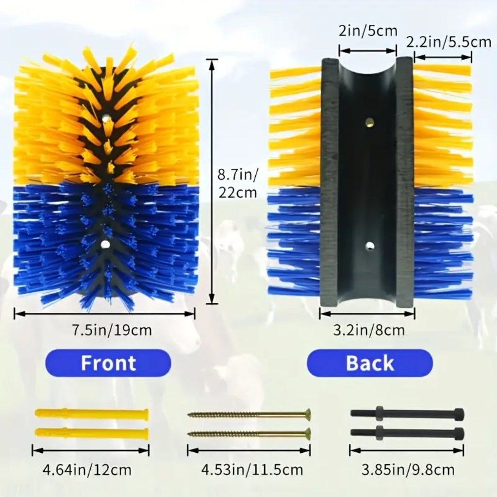 Livestock Grooming Brush Scratcher 8.7" – Easy Install with 4 Screws, Battery-Free Stress Reduction, Red/Blue & Yellow/Blue – All-in-One Massage & Itch Relief - product image 4