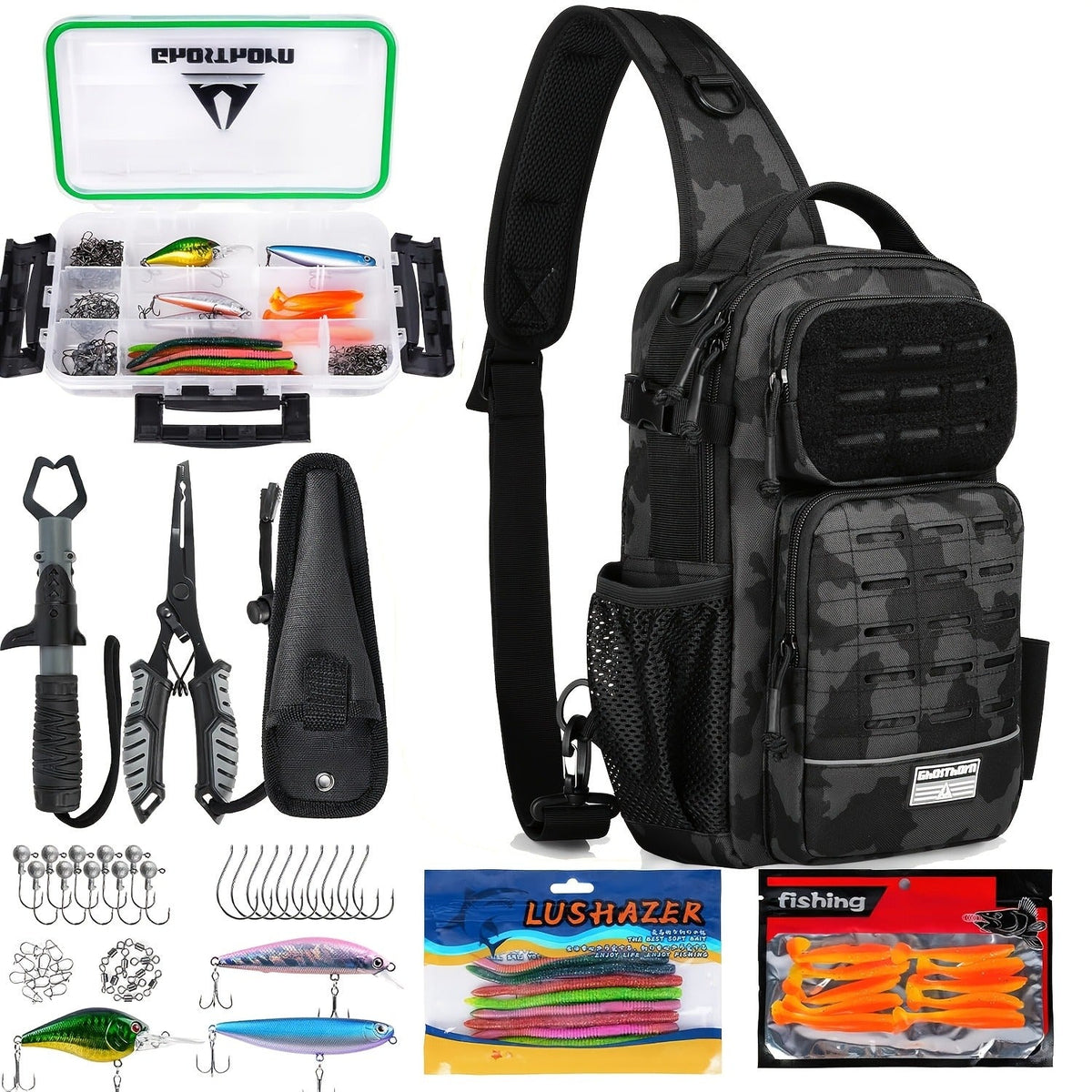Tactical Outdoor Gear Bag for Fishing Tackle, Hunting & Camping, Multi-Pocket Crossbody Bag, Available in Green Camo, Black Camo, Black & Khaki, Gift Box - product image 13