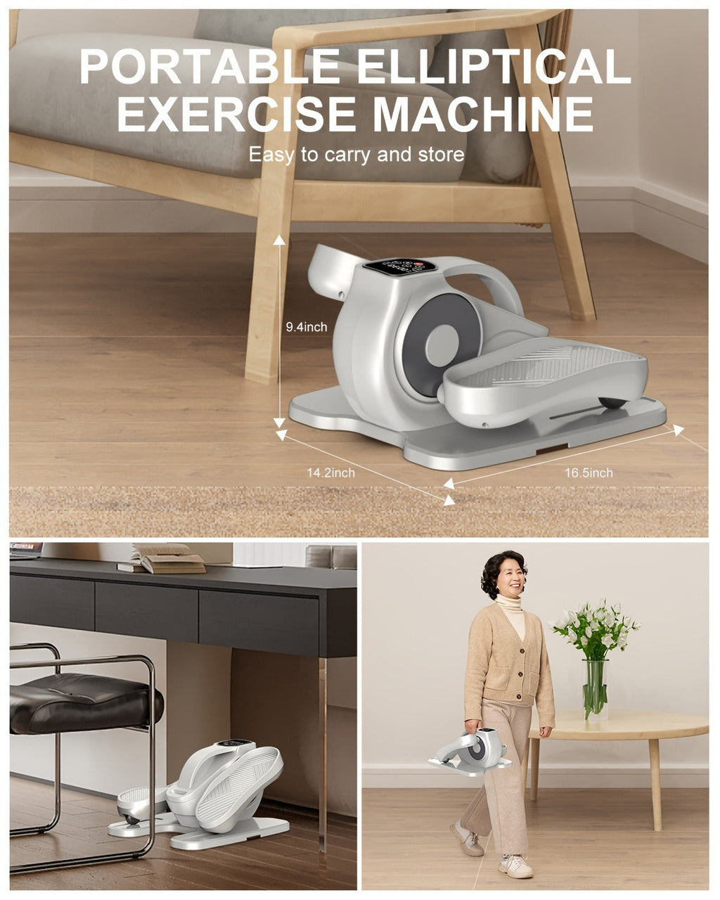 Under Desk Elliptical Machine | 12-Speed Electric Seated Leg Exerciser, Quiet & Carry-along Foot Pedal Trainer with Remote, for Seniors & Home Office Workouts - product image 14