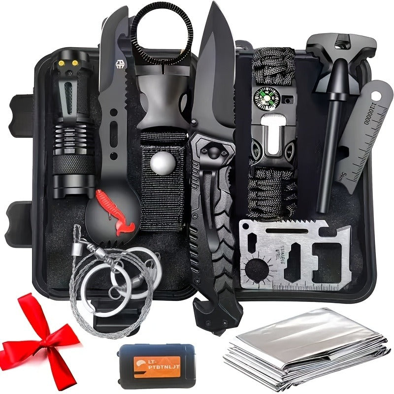 Outdoor Survival Kit 12-115 Piece – Unique Outdoor Gift Idea – Emergency Gear Set for Camping, Hiking & Survival, Multi-Tool Equipment for Men, Dad, Husband