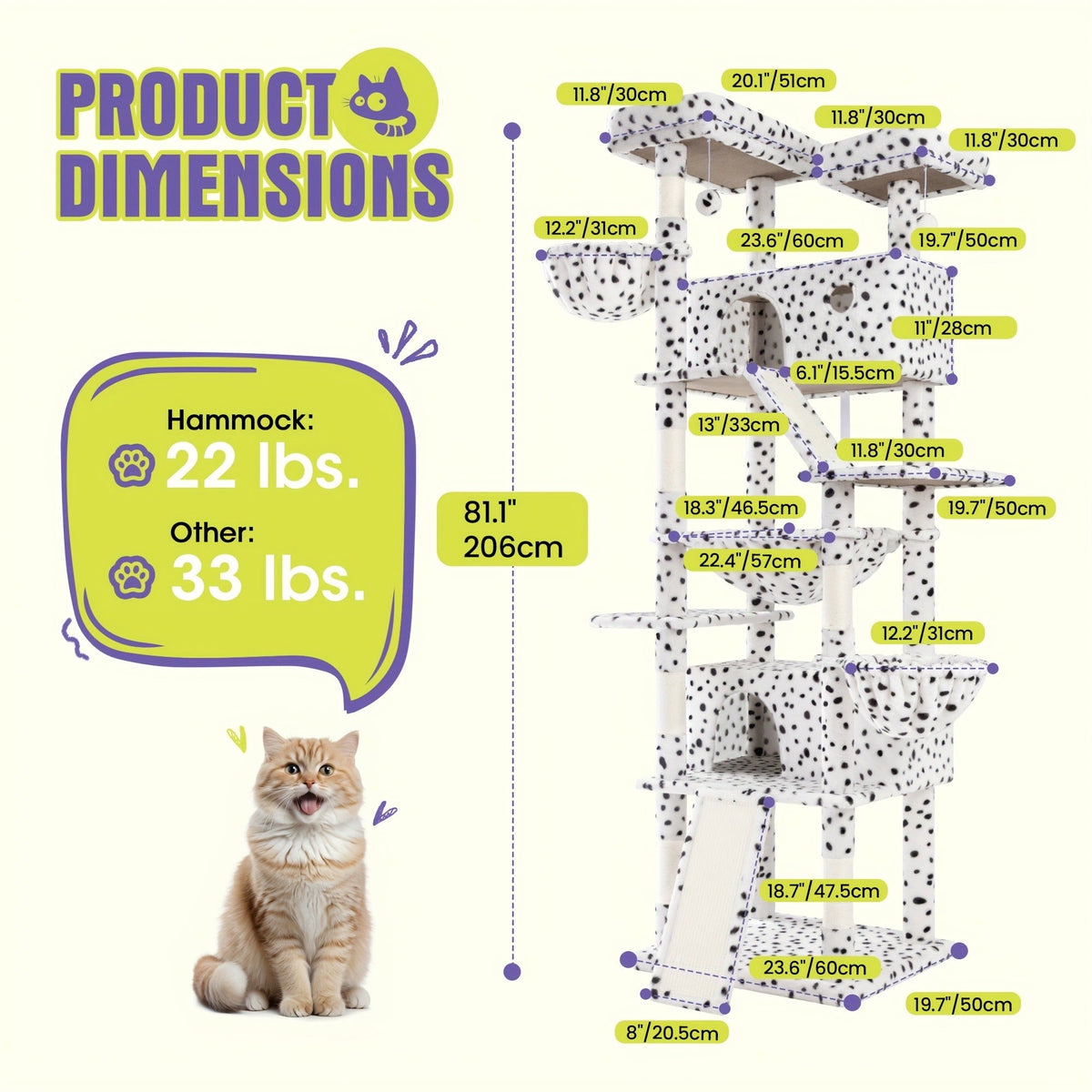 Cat Furniture with Sisal Scratching Posts, Plush Perches, Hammock, Basket & Corner Condo Cave, Hanging Toys & Climbing Ramp, Multiple Sizes & Colors | Cat Tree - product image 8